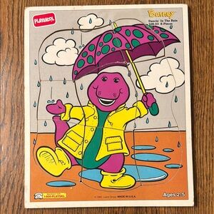 Playskool Barney Puzzle - Colorful Rainy Day, 1993 Wooden